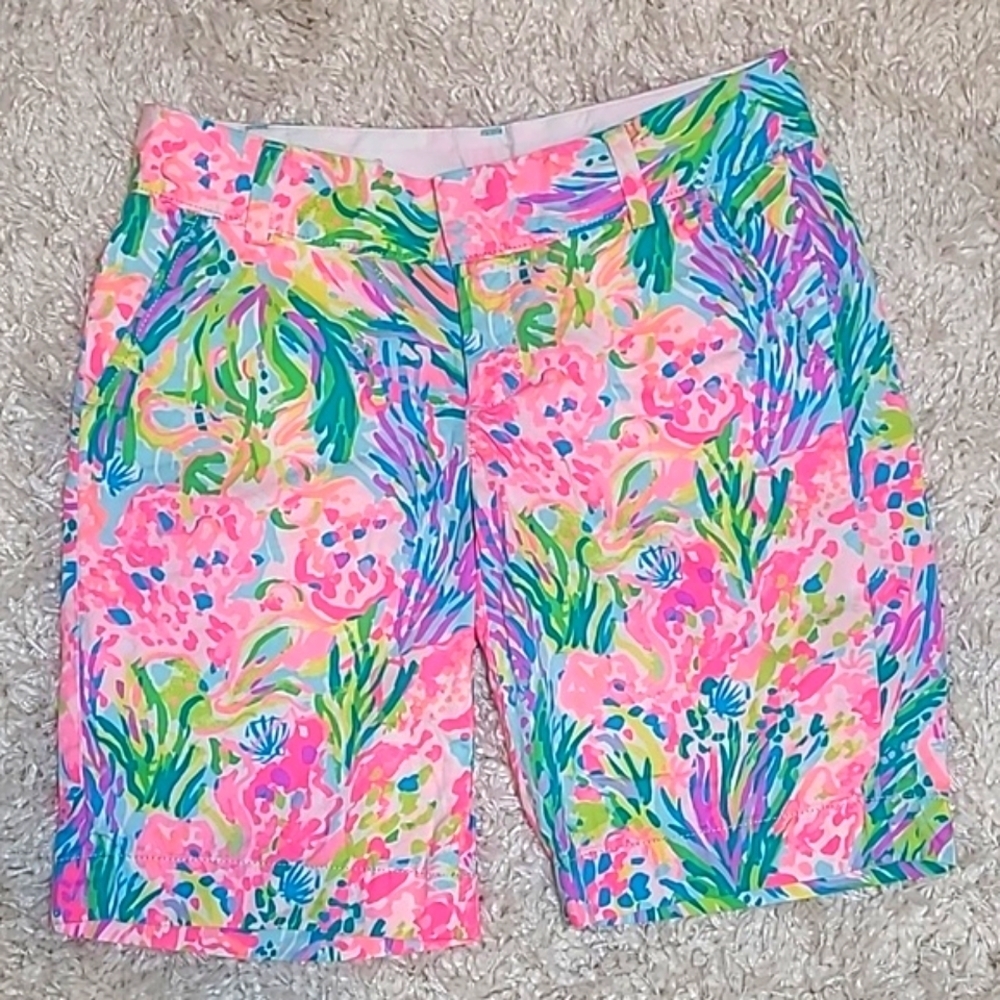 Lilly Pulitzer Fan Sea Pants Chipper Bermuda Shorts Pink Resort Womens 0 - Picture 8 of 16